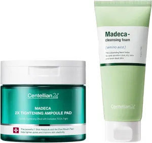 CENTELLIAN 24 Cleansing Foam (5.64oz)   Madeca Double Tightening Ampoule Pad (5.58fl oz x 60 pcs) - Korean Skin Care for Gentle Cleansing, Hydration, Pore Minimizing & Exfoliating, with TECA, AHA/BHA
