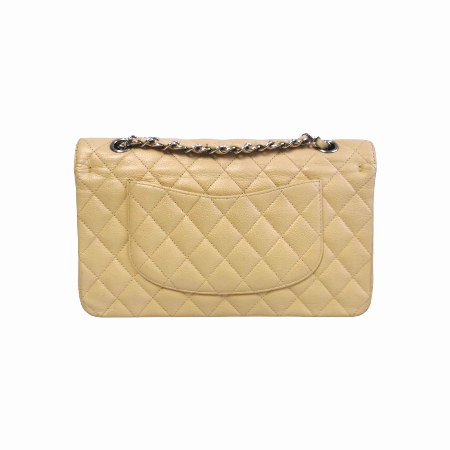 Chanel Classic Double Flap Medium Beige Caviar Silver