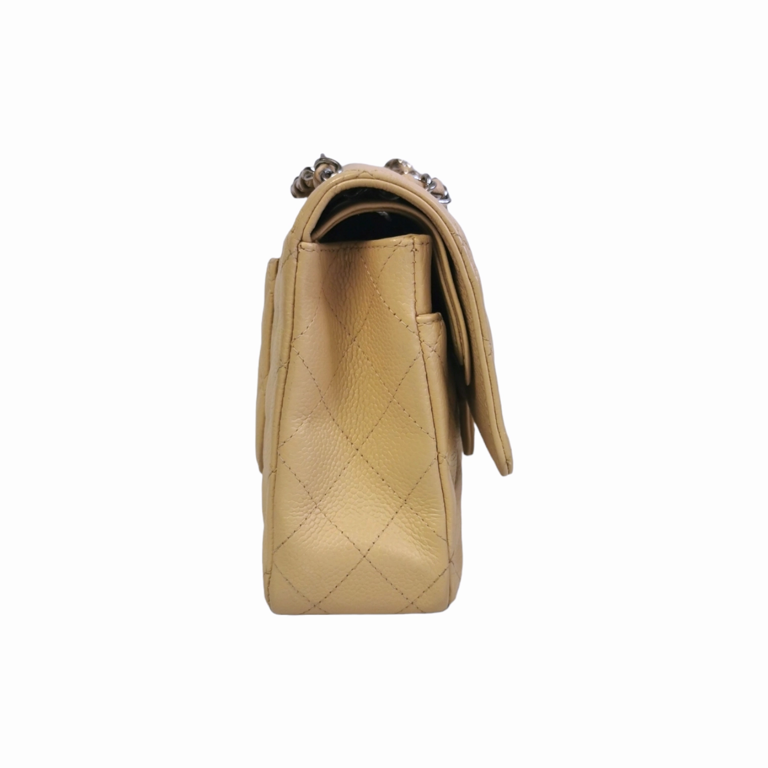 Chanel Classic Double Flap Medium Beige Caviar Silver