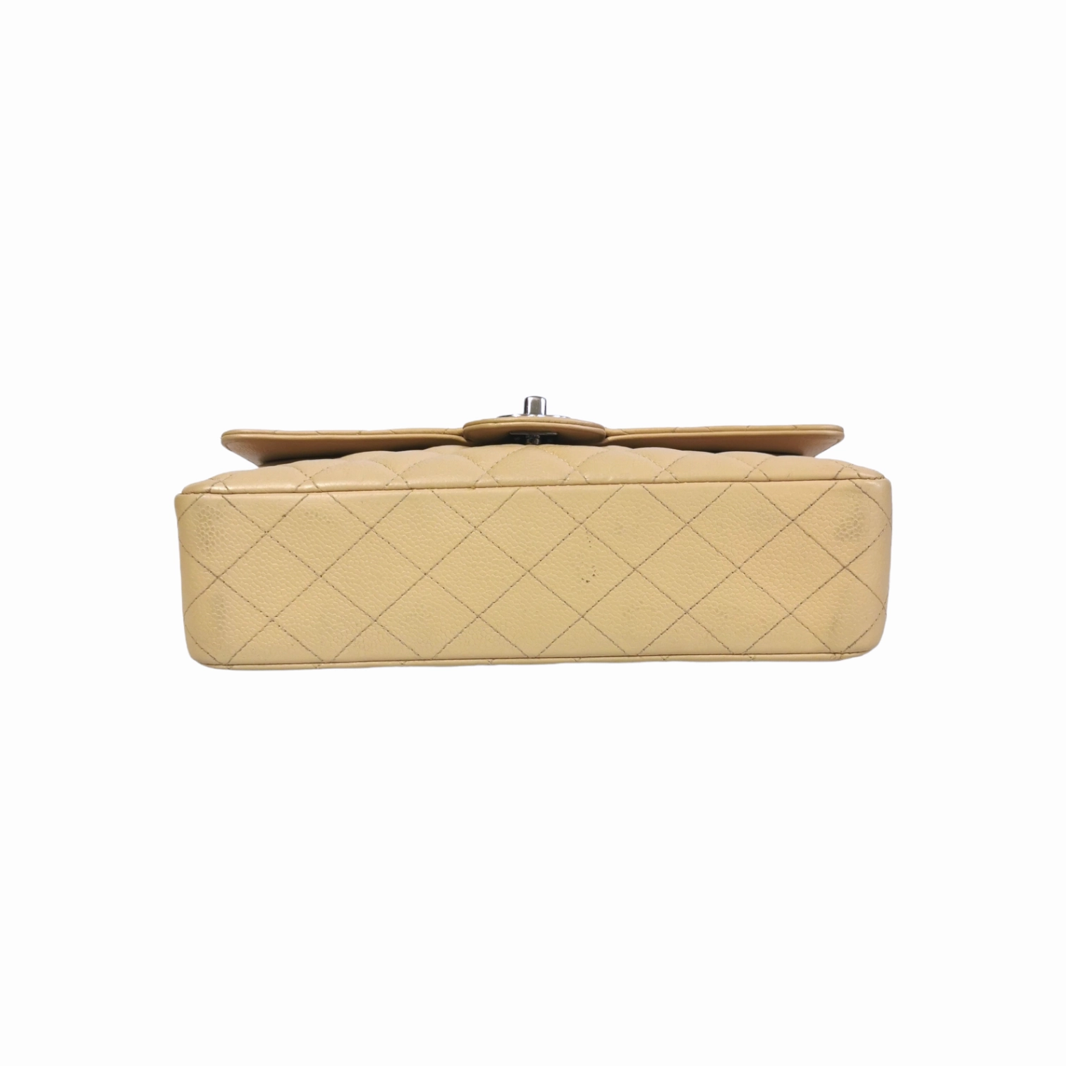 Chanel Classic Double Flap Medium Beige Caviar Silver