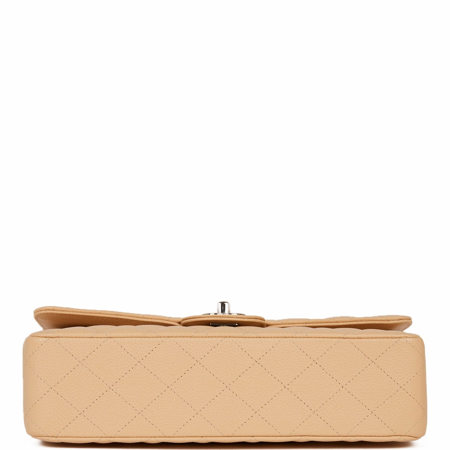 Chanel Medium Classic Double Flap Bag Beige Caviar Silver Hardware