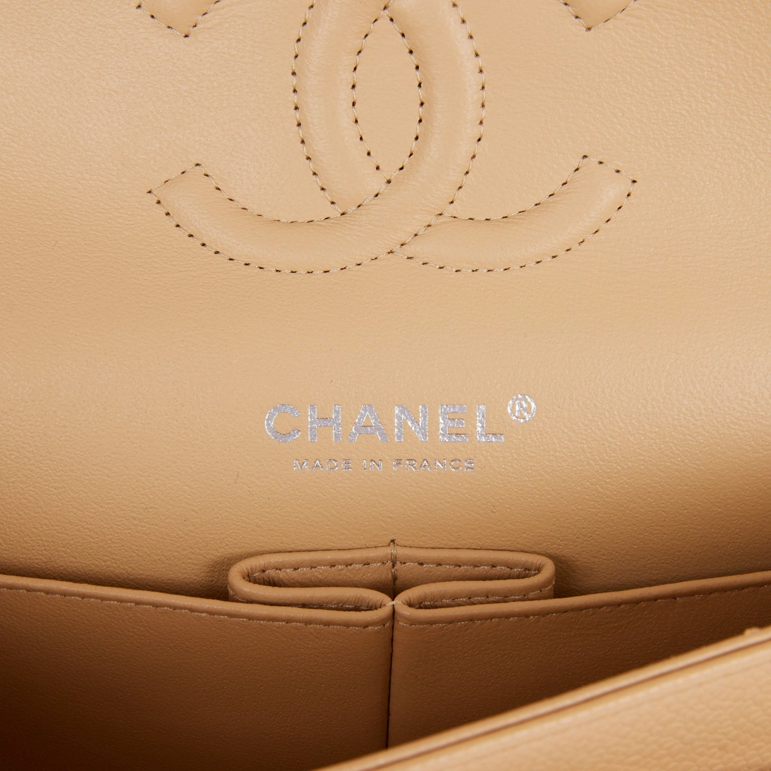 Chanel Medium Classic Double Flap Bag Beige Caviar Silver Hardware