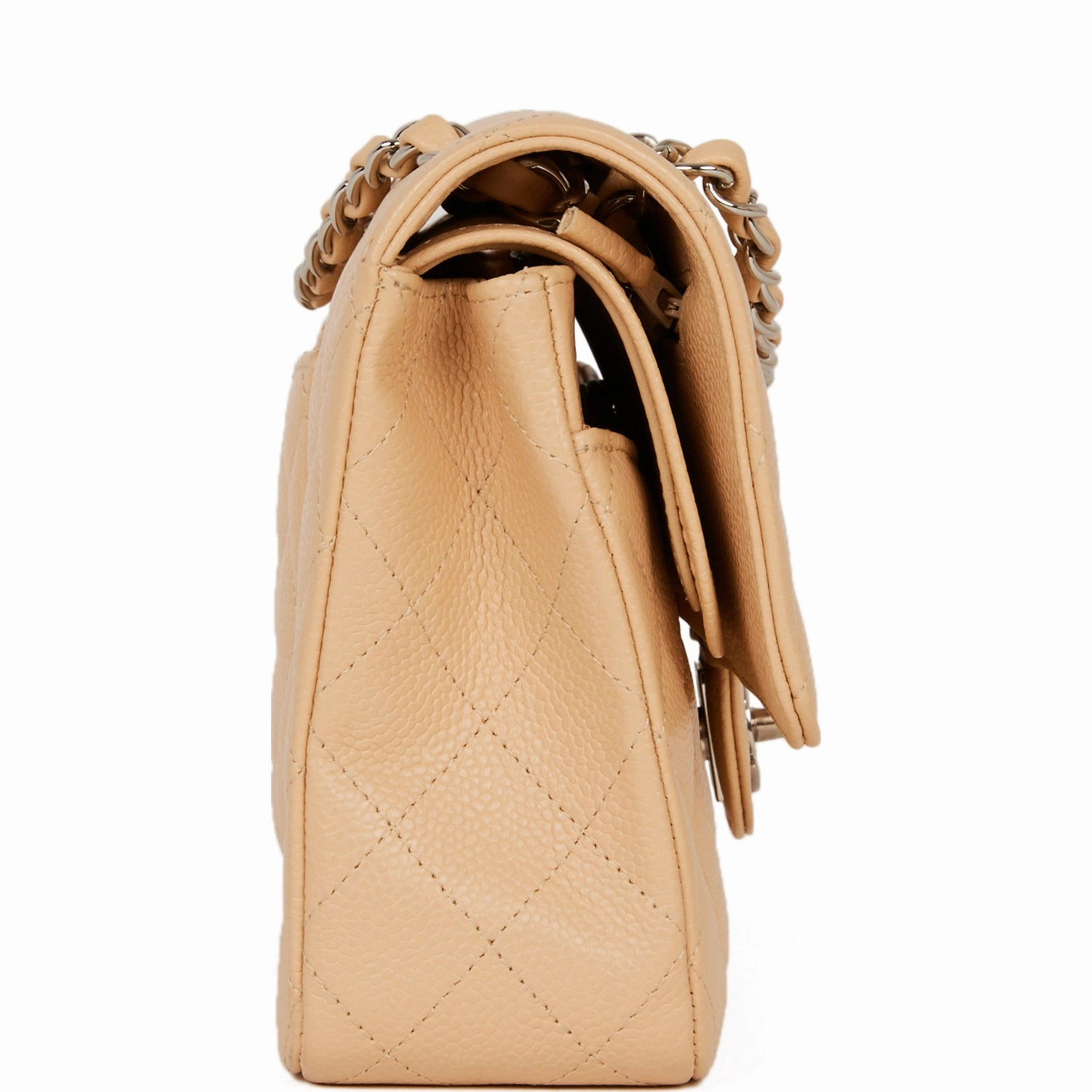 Chanel Medium Classic Double Flap Bag Beige Caviar Silver Hardware