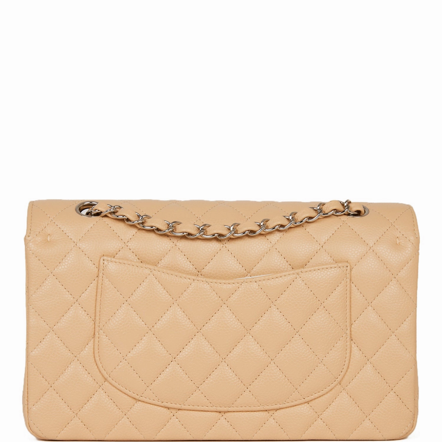 Chanel Medium Classic Double Flap Bag Beige Caviar Silver Hardware