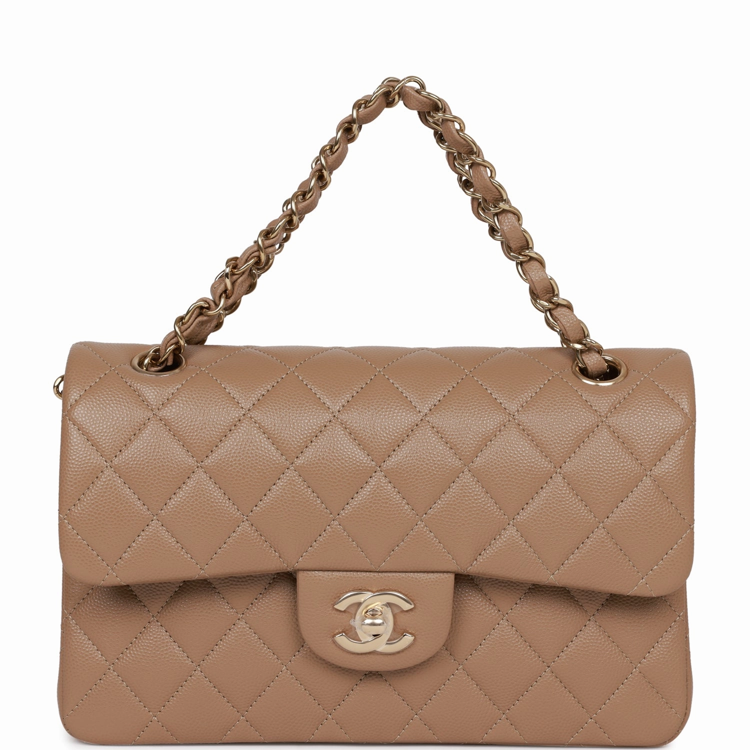 Chanel Small Classic Double Flap Dark Beige Caviar Light Gold Hardware
