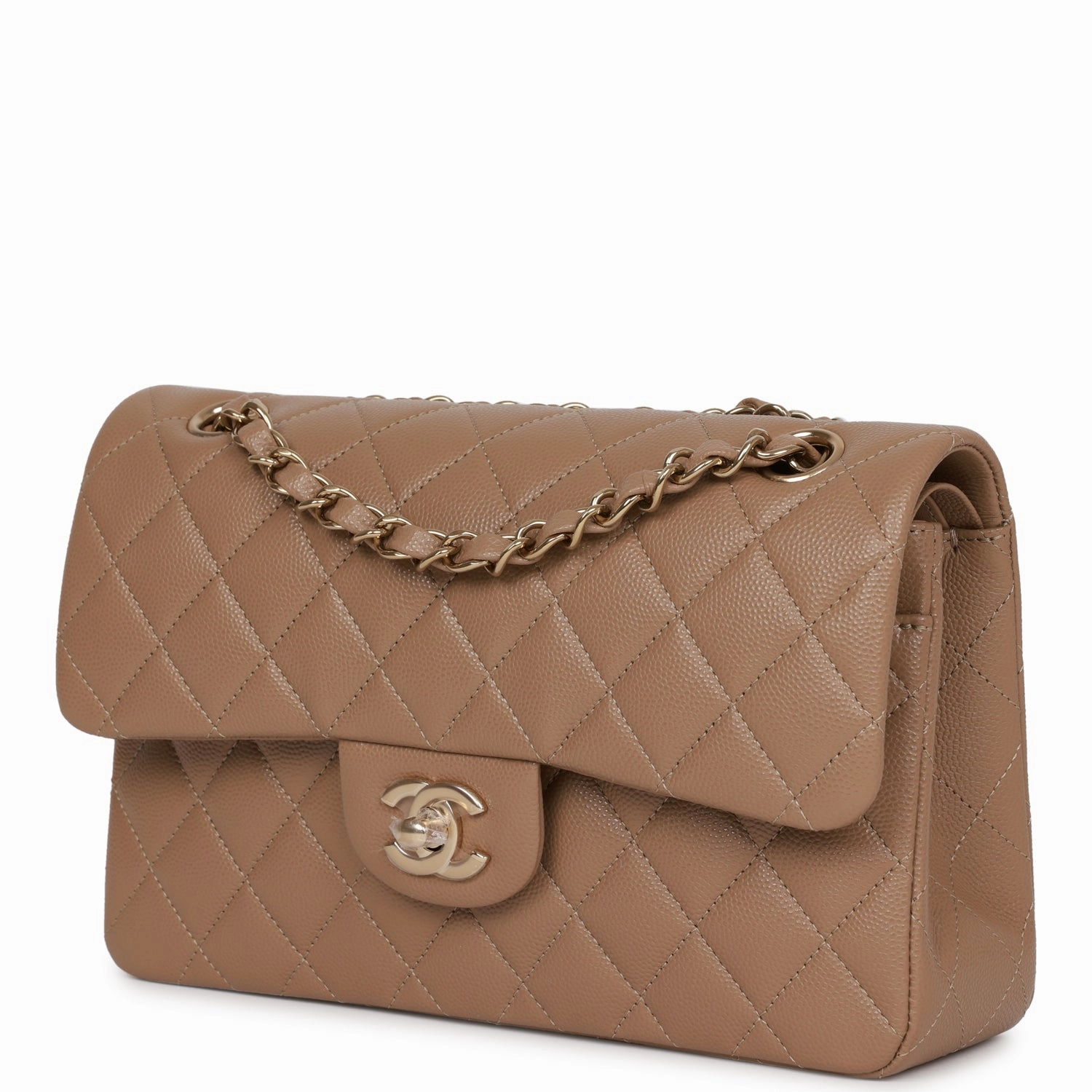 Chanel Small Classic Double Flap Dark Beige Caviar Light Gold Hardware