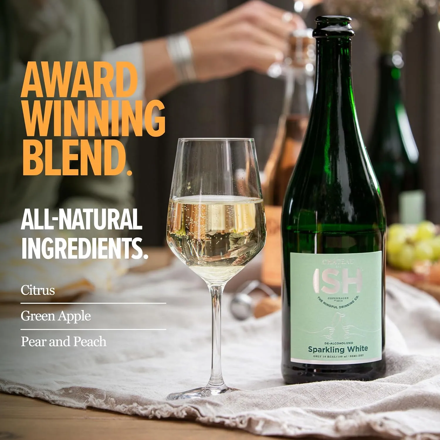Chateau del ISH Sparkling Non Alcoholic White, Award Winning Non-Alcoholic Wine and Champagne, Gluten Free, Low Calorie, Zero Proof with Dealcoholized Pinot Blanc and Silvaner Grapes, 750 ml Bottle