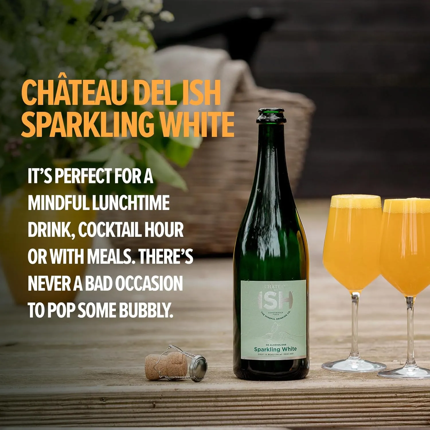 Chateau del ISH Sparkling Non Alcoholic White, Award Winning Non-Alcoholic Wine and Champagne, Gluten Free, Low Calorie, Zero Proof with Dealcoholized Pinot Blanc and Silvaner Grapes, 750 ml Bottle
