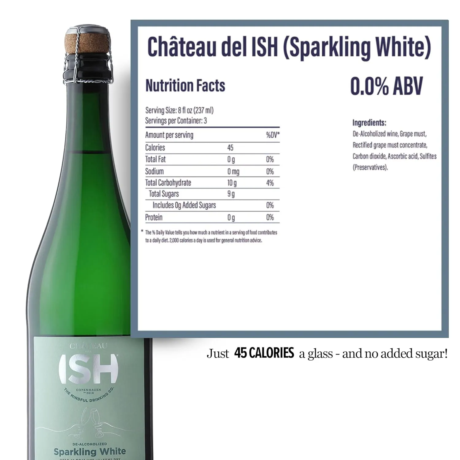 Chateau del ISH Sparkling Non Alcoholic White, Award Winning Non-Alcoholic Wine and Champagne, Gluten Free, Low Calorie, Zero Proof with Dealcoholized Pinot Blanc and Silvaner Grapes, 750 ml Bottle