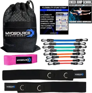 Cheer Kinetic Bands Cheerleader Flexibility and Strength Training | Improve Jumps, Stunts, Landings | 4-Level Leg Resistance Bands & 12 Stunt Strap Color Options, Digital Training Downloads