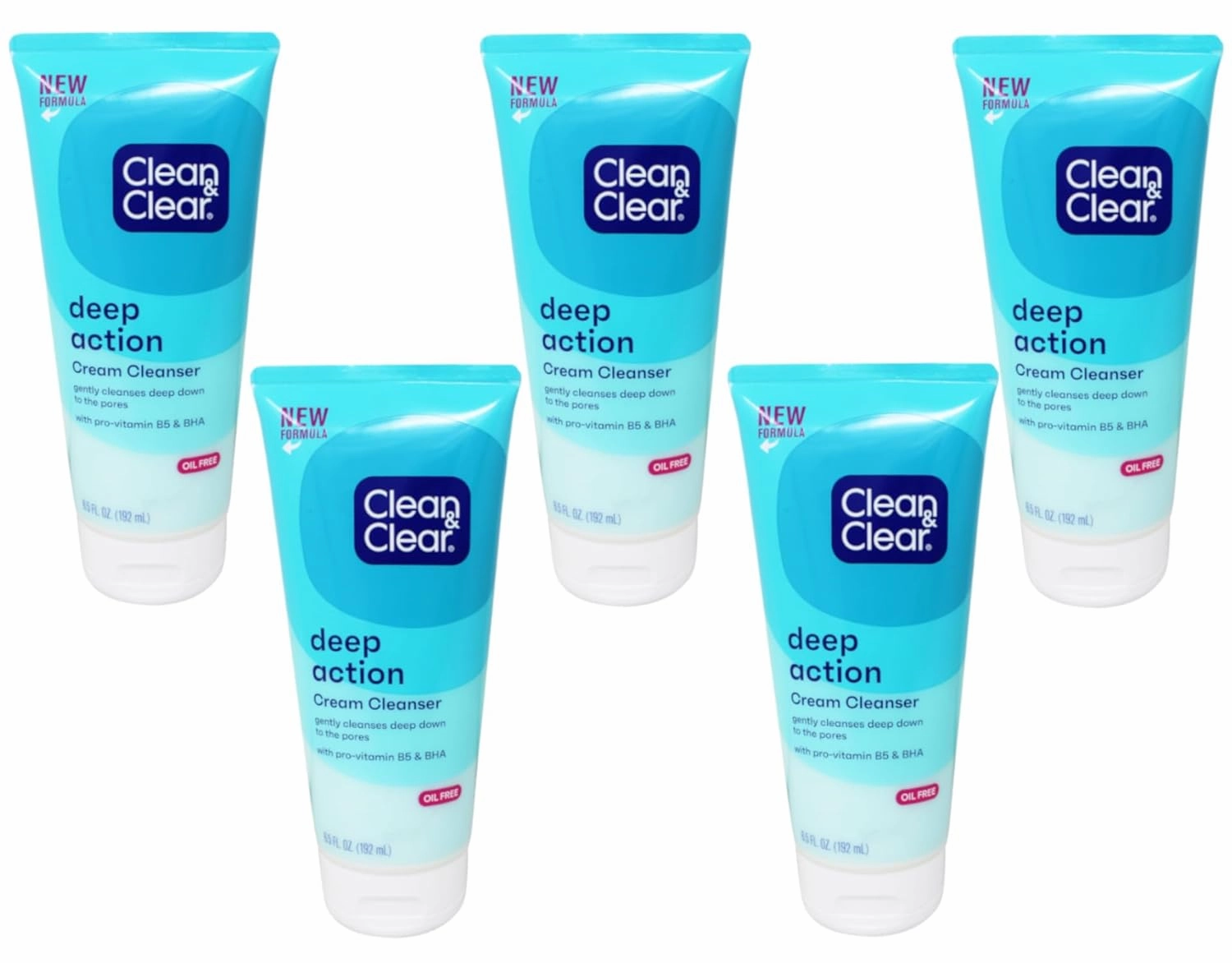 CLEAN & CLEAR Deep Action Cream Cleanser Oil-Free 6.50 oz (Pack of 5)