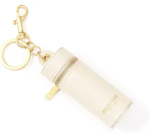 Cockatoo Nappa Leaeher Zipper Lipstick Holder Keychain Chapstick Case with Keyring (Beige)