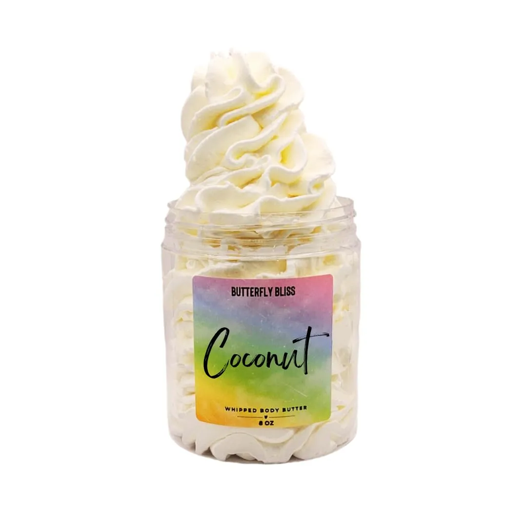 Coconut Whipped Body Butter – Tropical Beach Scented Moisturizer – Shea, Mango & Coconut Oil Cream – Vegan, Paraben-Free Skincare for Dry Skin – 8 oz Jar