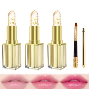 Color Changing Lipstick, 24 Hours Lipsticks Long Lasting Waterproof, Transferproof Color Changing Ph Clear Lip Gloss, Moisturizing Nourishment Lipstick Gold Foil for Women (3Pcs)