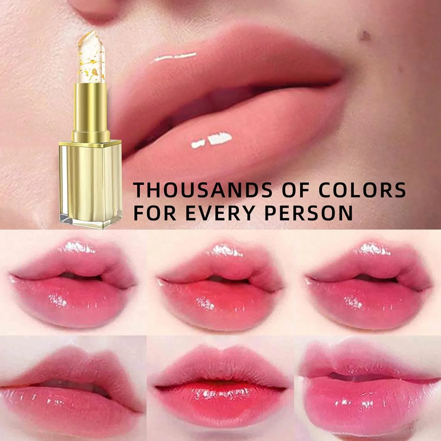 Color Changing Lipstick, 24 Hours Lipsticks Long Lasting Waterproof, Transferproof Color Changing Ph Clear Lip Gloss, Moisturizing Nourishment Lipstick Gold Foil for Women (3Pcs)
