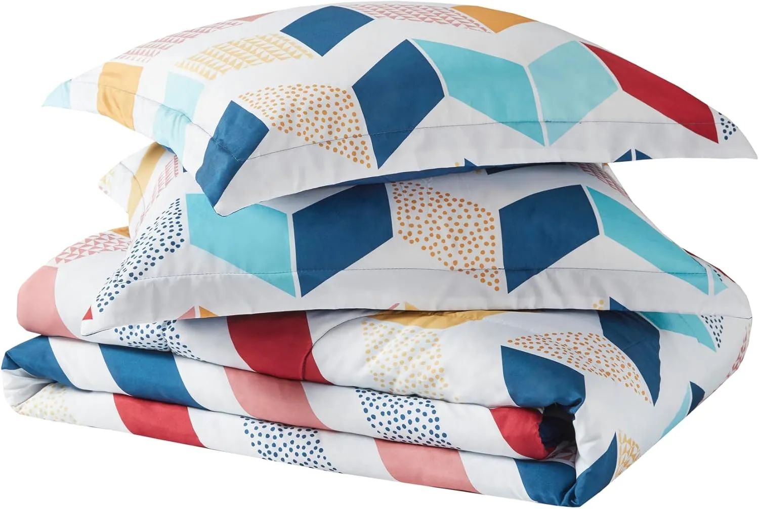 Comfort Spaces Kylar Cozy Comforter Set, Vibrant Chevron Ruching Design with Solid Reverse, All Season Down Alternative Bedding with Matching Sham, Twin/Twin XL (66 in x 90 in), Multi/Aqua 2 Piece