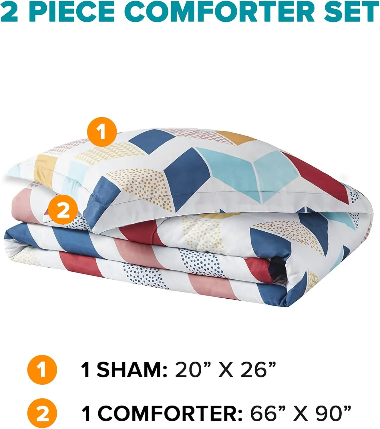 Comfort Spaces Kylar Cozy Comforter Set, Vibrant Chevron Ruching Design with Solid Reverse, All Season Down Alternative Bedding with Matching Sham, Twin/Twin XL (66 in x 90 in), Multi/Aqua 2 Piece