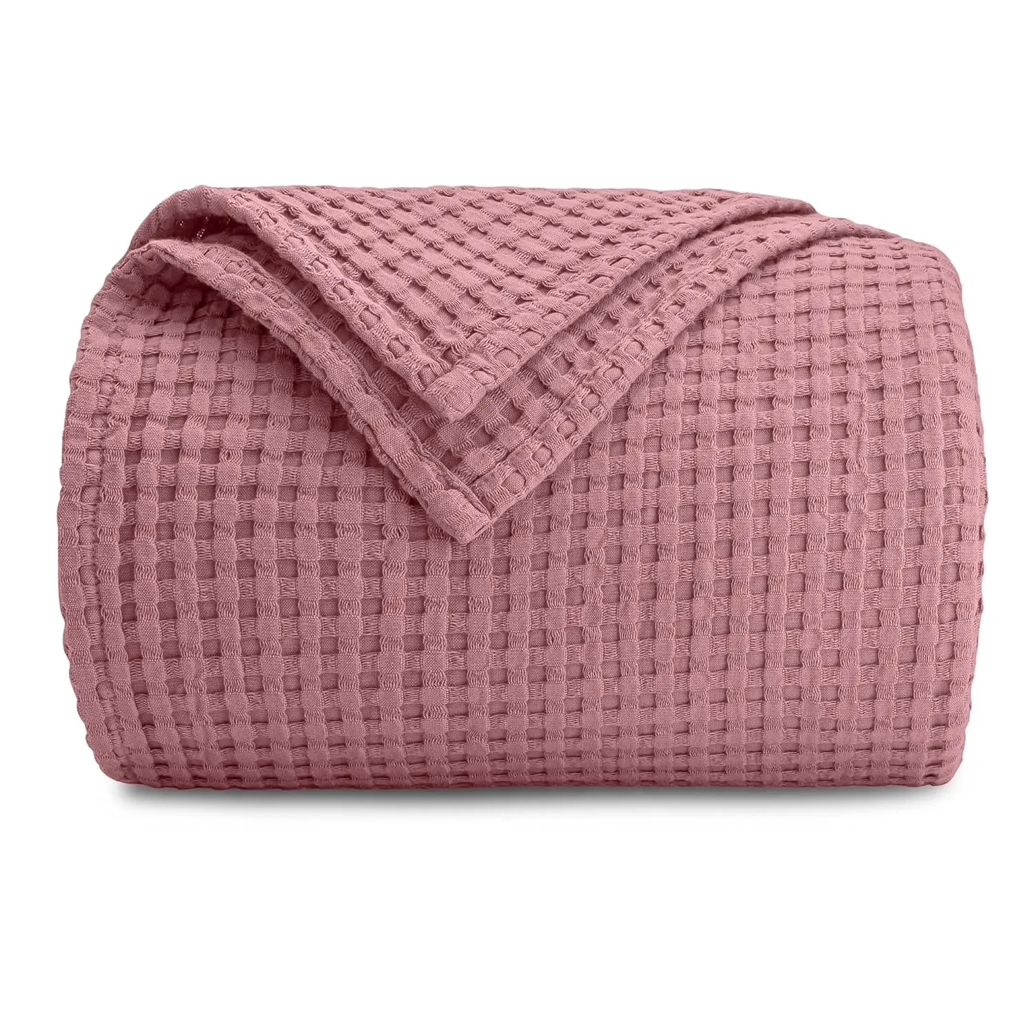 Comfy Cubs 100% Cotton Waffle Weave Throw Blanket Breathable Skin-Friendly Soft Lightweight Blankets - Perfect Warm Textured Blanket Layer - Size for Couch Bed & Sofa (Mauve, 50" X 60")