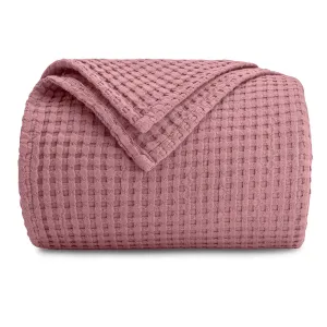 Comfy Cubs Waffle Blanket Queen, 90" x 90" - 100% Cotton Lightweight Breathable Bed Blanket - Soft Textured Thermal Weave for All Seasons – Decorative Cozy Layer for Couch, Sofa, or Bed - Mauve