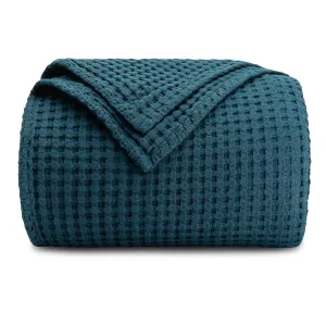 Comfy Cubs Waffle Blanket Queen, 90" x 90" - 100% Cotton Lightweight Breathable Bed Blanket - Soft Textured Thermal Weave for All Seasons – Decorative Cozy Layer for Couch, Sofa, or Bed - Neptune