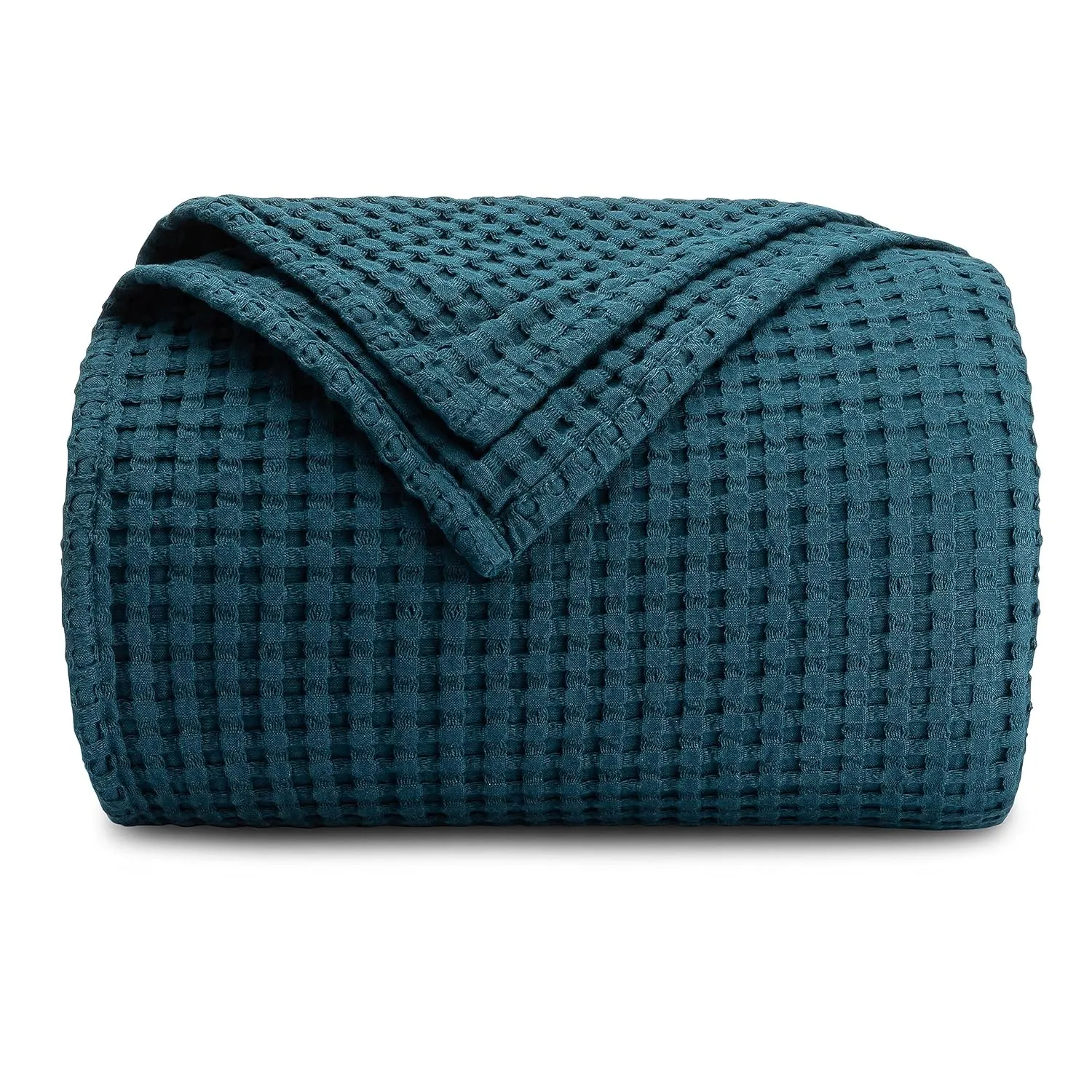 Comfy Cubs Waffle Blanket Queen, 90" x 90" - 100% Cotton Lightweight Breathable Bed Blanket - Soft Textured Thermal Weave for All Seasons – Decorative Cozy Layer for Couch, Sofa, or Bed - Neptune