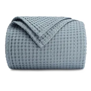 Comfy Cubs Waffle Blanket Queen, 90" x 90" - 100% Cotton Lightweight Breathable Bed Blanket - Soft Textured Thermal Weave for All Seasons – Decorative Cozy Layer for Couch, Sofa, or Bed - Pacific Blue