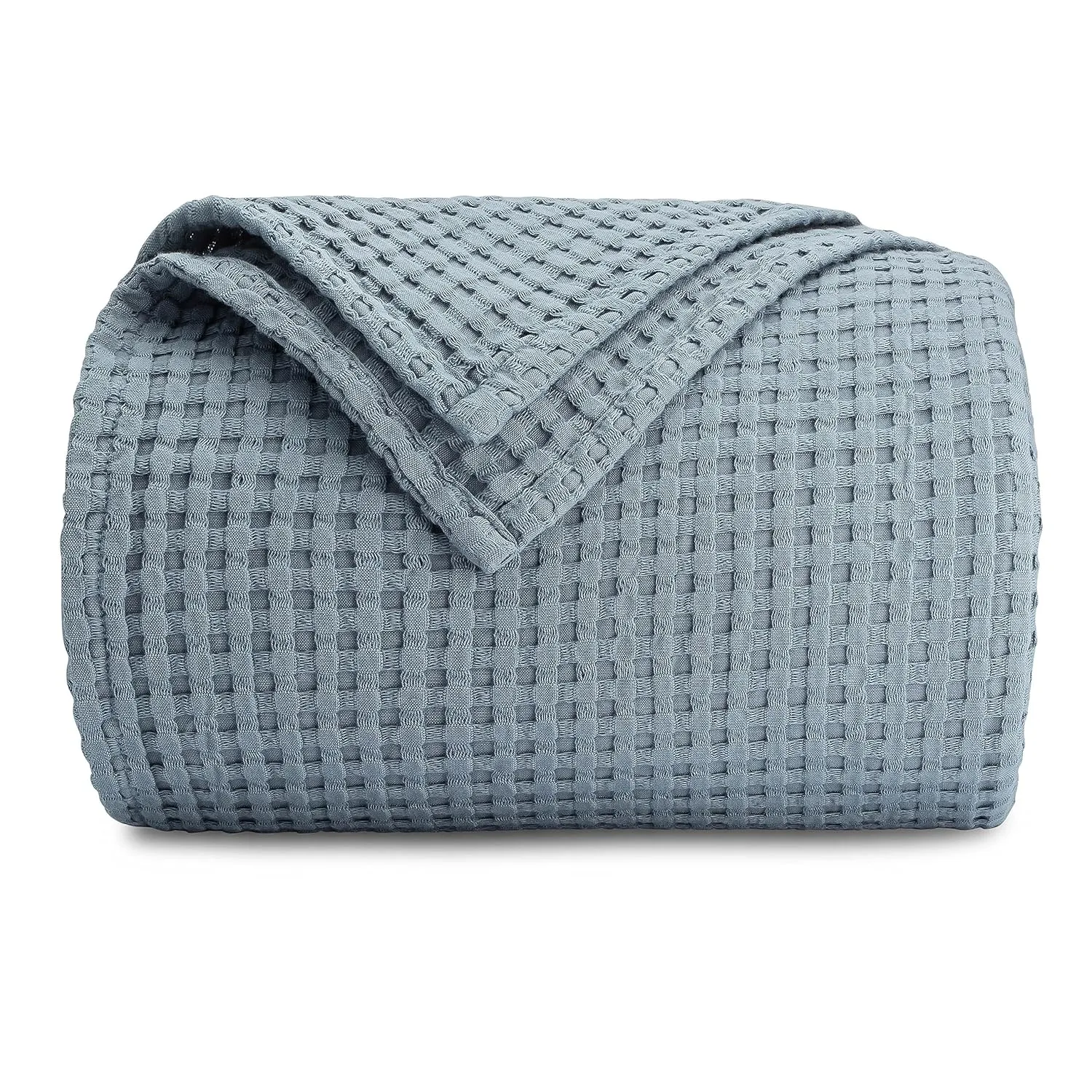 Comfy Cubs Waffle Blanket Queen, 90" x 90" - 100% Cotton Lightweight Breathable Bed Blanket - Soft Textured Thermal Weave for All Seasons – Decorative Cozy Layer for Couch, Sofa, or Bed - Pacific Blue