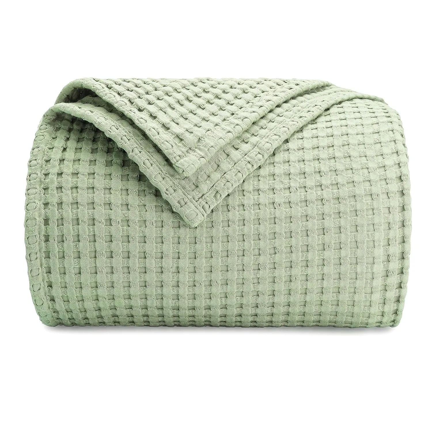 Comfy Cubs Waffle Blanket Queen, 90" x 90" - 100% Cotton Lightweight Breathable Bed Blanket - Soft Textured Thermal Weave for All Seasons – Decorative Cozy Layer for Couch, Sofa, or Bed - Sage
