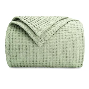 Comfy Cubs Waffle Blanket Queen, 90" x 90" - 100% Cotton Lightweight Breathable Bed Blanket - Soft Textured Thermal Weave for All Seasons – Decorative Cozy Layer for Couch, Sofa, or Bed - Sage