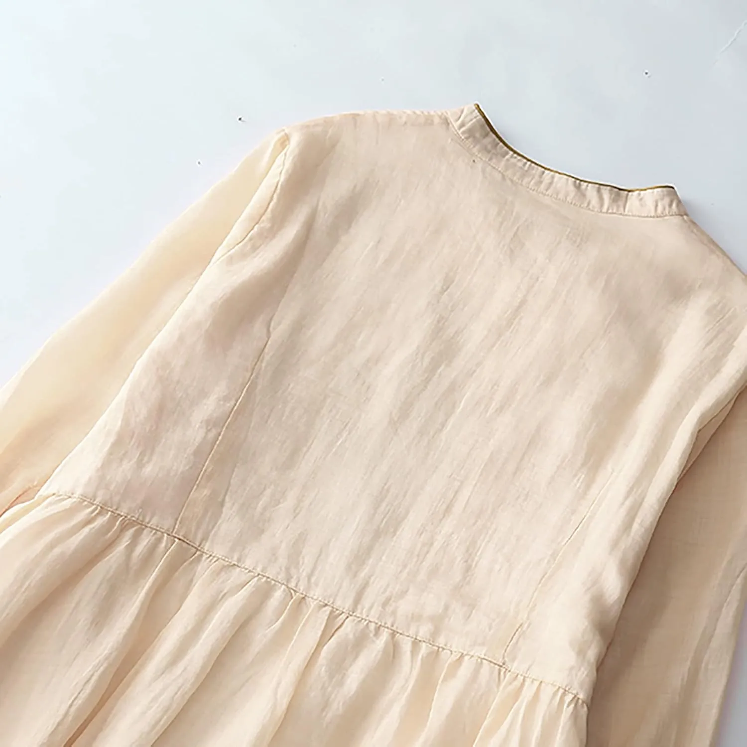 Cotton Linen Cheongsam Qipao Loose Chinese Style Dress for Women Vintage Floral Embroidery 3/4 Sleeve Swing Midi Dress