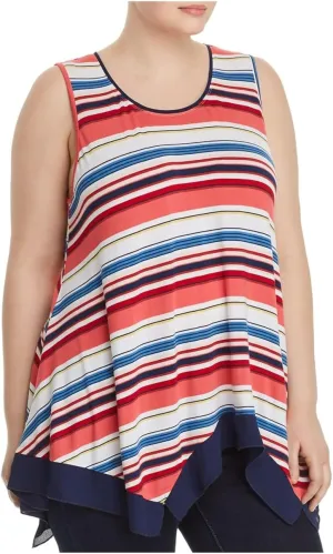Cupio Womens Plus Striped Sleeveless Tank Top Multi 3X