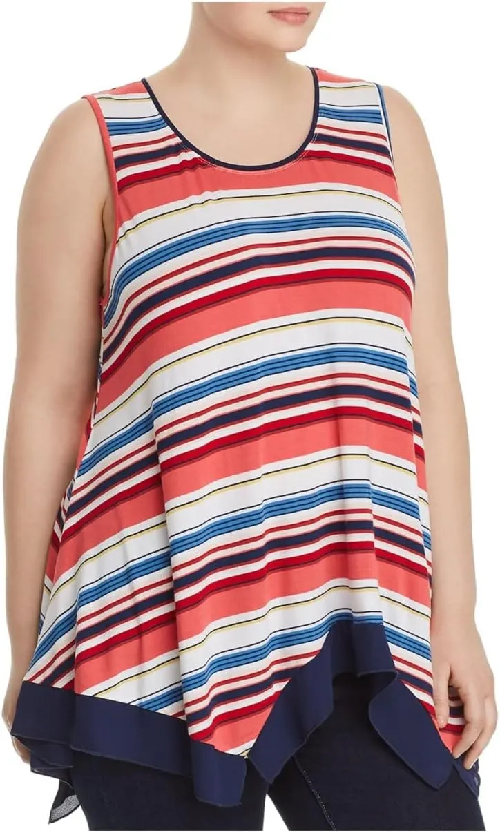 Cupio Womens Plus Striped Sleeveless Tank Top Multi 3X