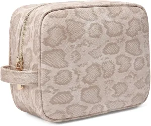 Daisy Rose Cosmetic Toiletry Bag | PU Vegan Leather Travel Bag - Cream Snake