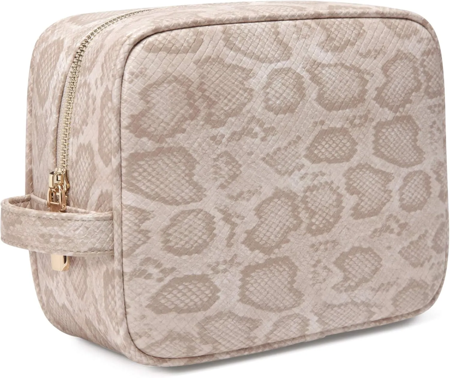 Daisy Rose Cosmetic Toiletry Bag | PU Vegan Leather Travel Bag - Cream Snake