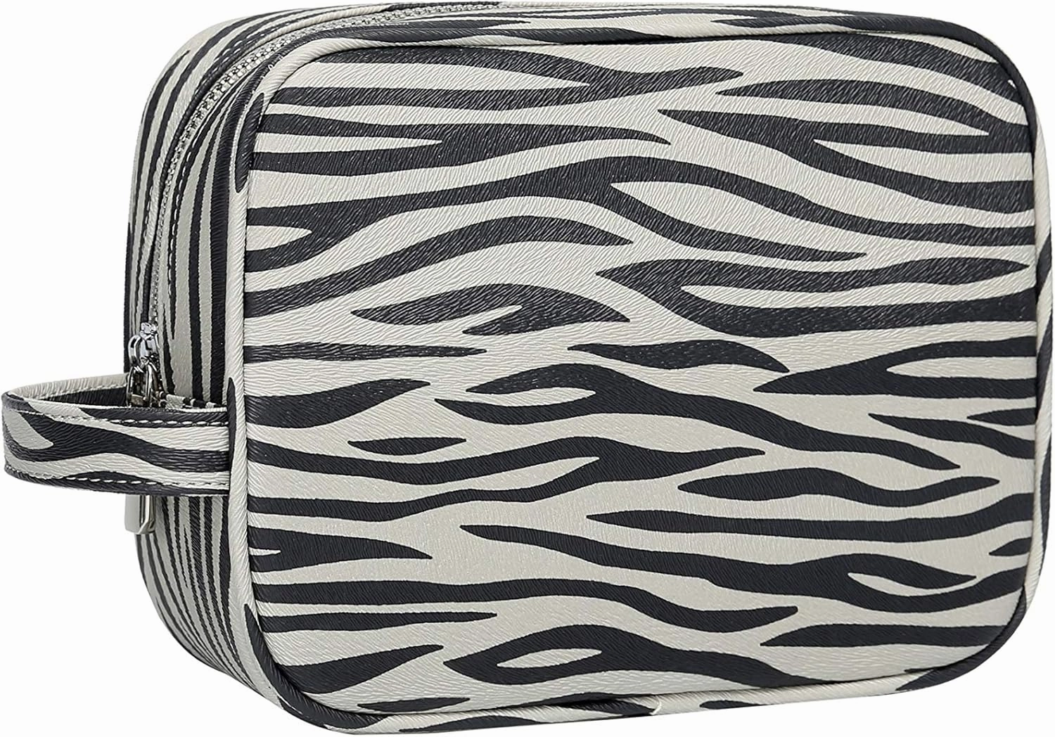 Daisy Rose Cosmetic Toiletry Bag | PU Vegan Leather Travel Bag - Grey Zebra