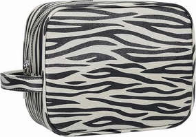 Daisy Rose Cosmetic Toiletry Bag | PU Vegan Leather Travel Bag - Grey Zebra