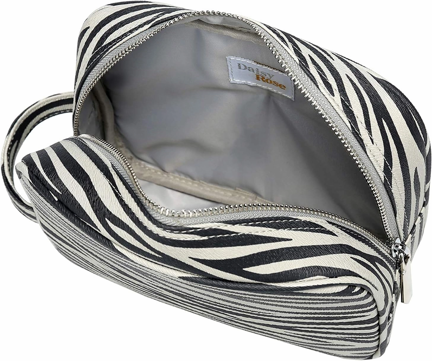 Daisy Rose Cosmetic Toiletry Bag | PU Vegan Leather Travel Bag - Grey Zebra