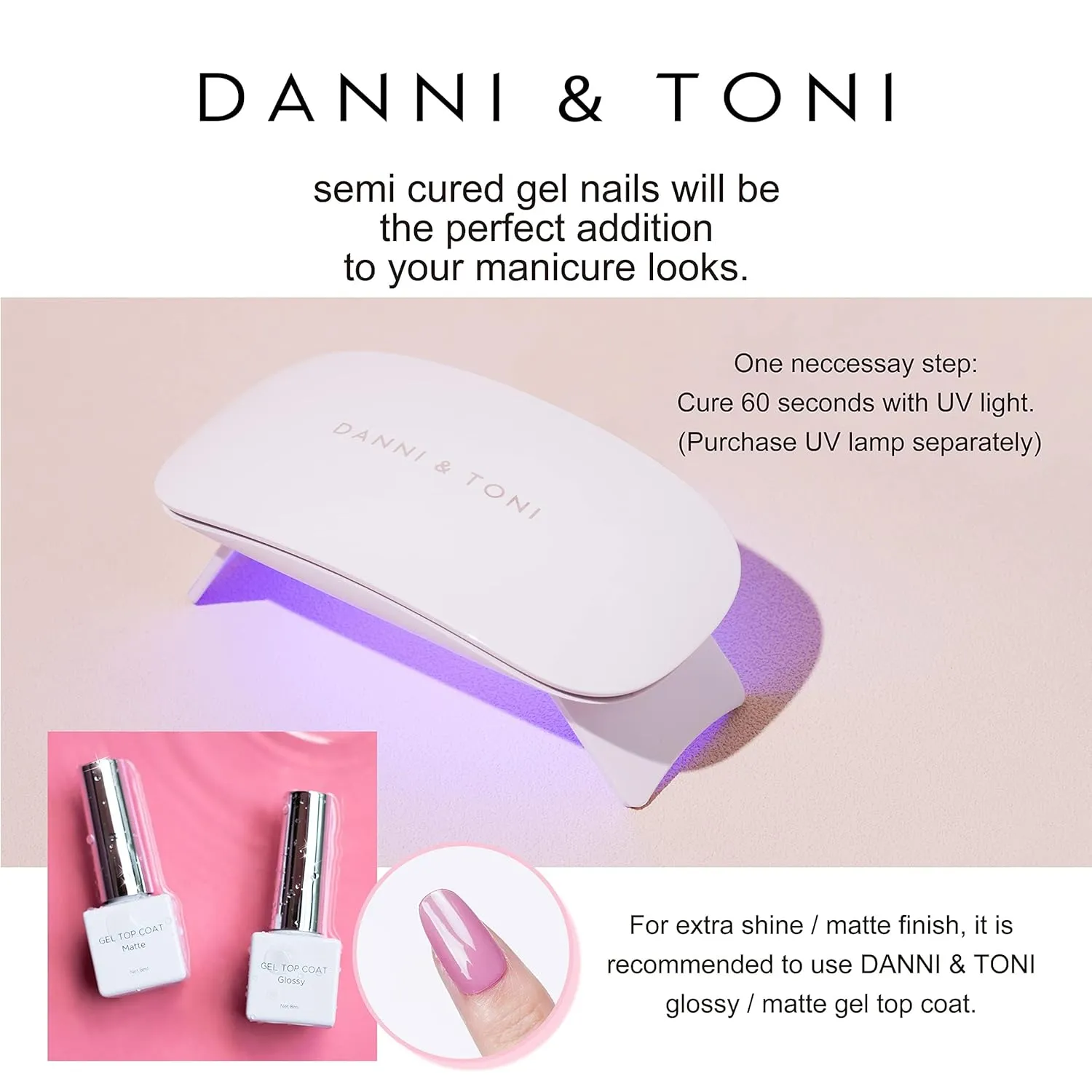 DANNI & TONI Gel Nail Strips Cherry Red (Shimmer Blush) Ombre Gel Nail Wraps UV Led Nails 28 Stickers