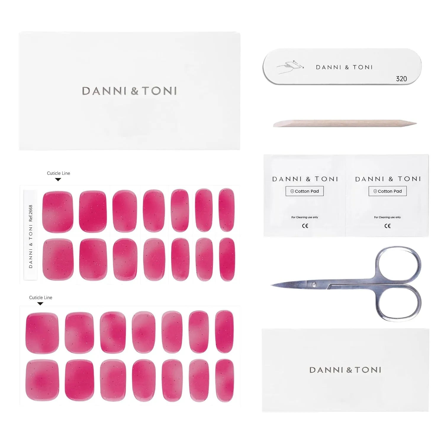 DANNI & TONI Gel Nail Strips Cherry Red (Shimmer Blush) Ombre Gel Nail Wraps UV Led Nails 28 Stickers