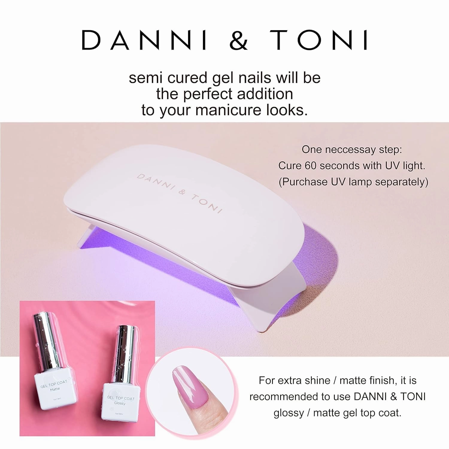 DANNI & TONI Semi Cured Gel Nail Strips Russet-Red (Cocoa Blush) Ombre Gel Nail Wraps 28 Stickers