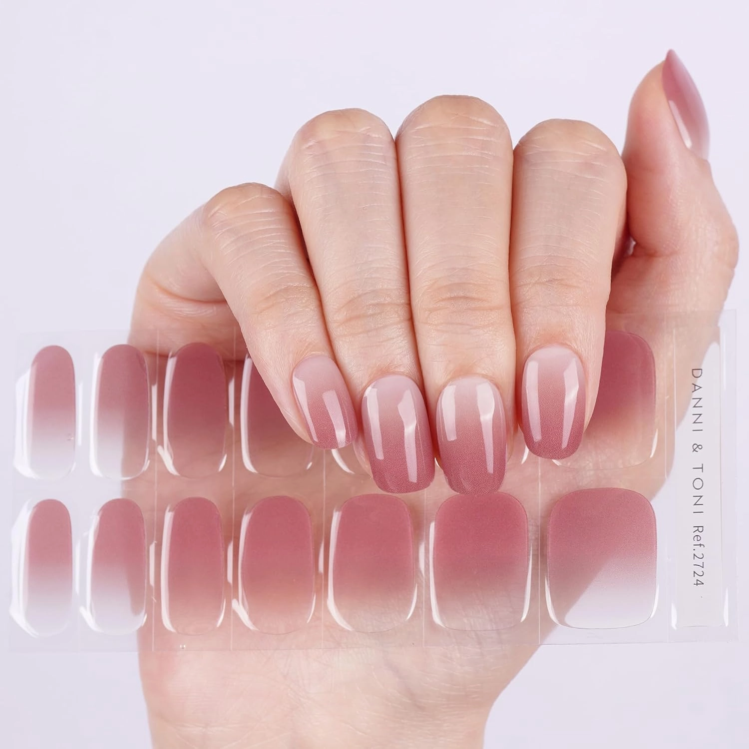 DANNI & TONI Semi Cured Gel Nail Strips Russet-Red (Cocoa Blush) Ombre Gel Nail Wraps 28 Stickers