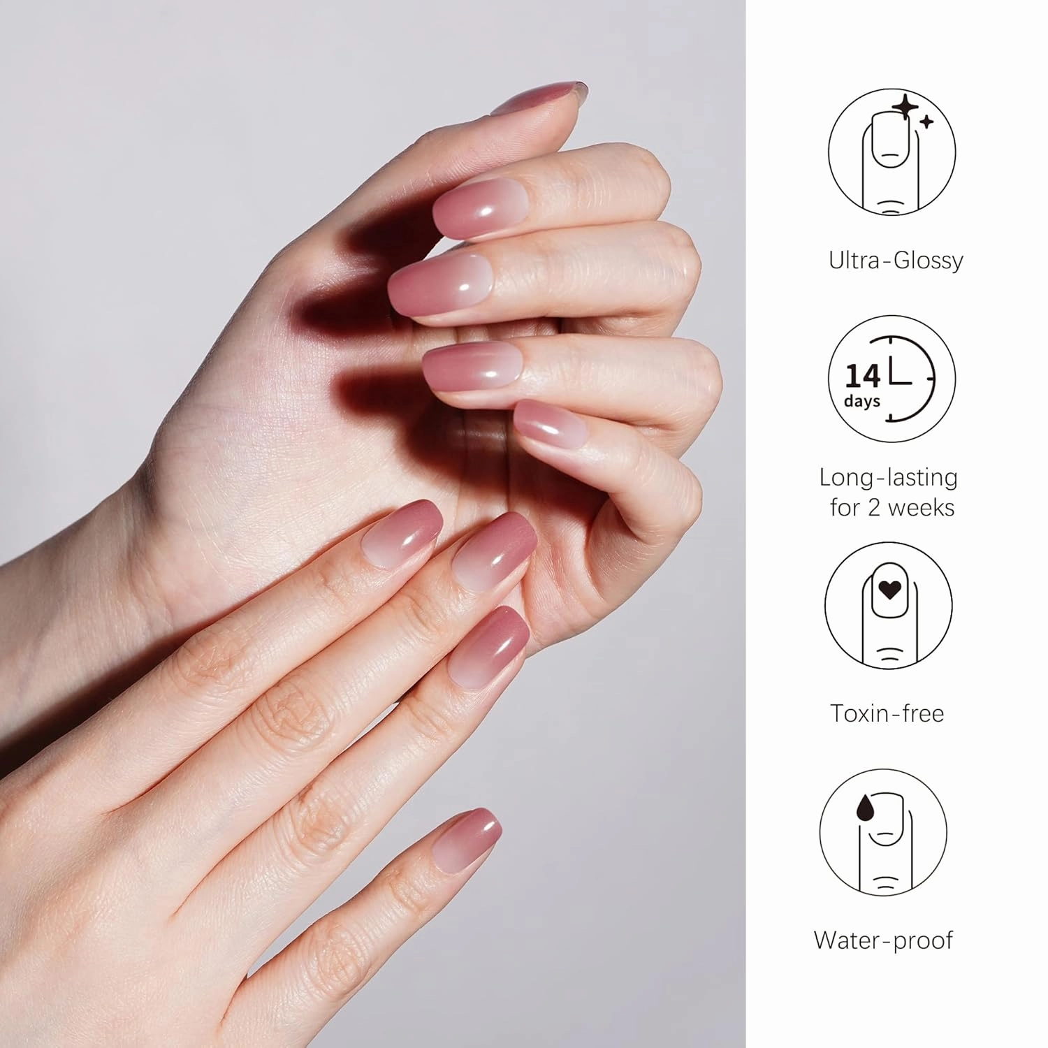 DANNI & TONI Semi Cured Gel Nail Strips Russet-Red (Cocoa Blush) Ombre Gel Nail Wraps 28 Stickers