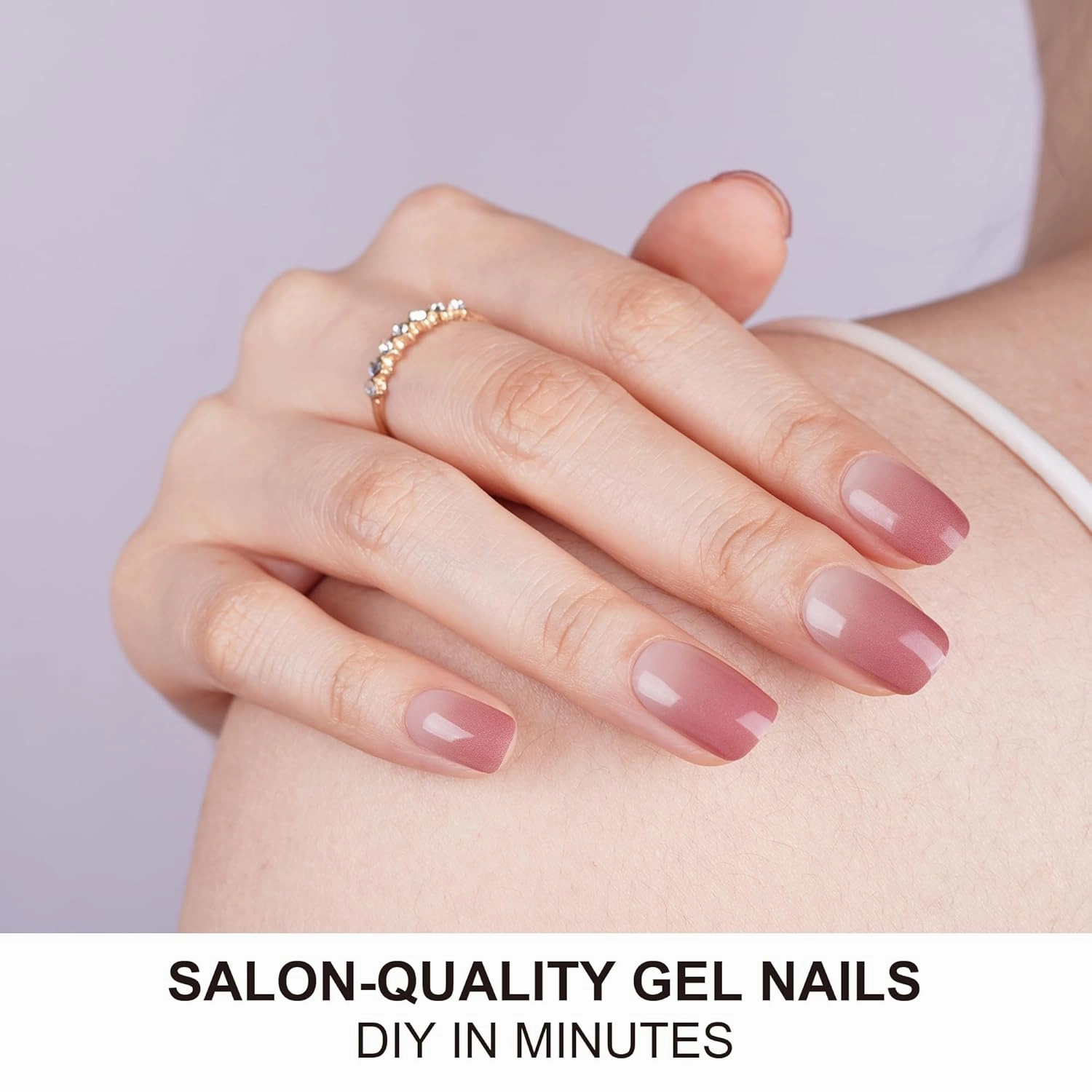 DANNI & TONI Semi Cured Gel Nail Strips Russet-Red (Cocoa Blush) Ombre Gel Nail Wraps 28 Stickers