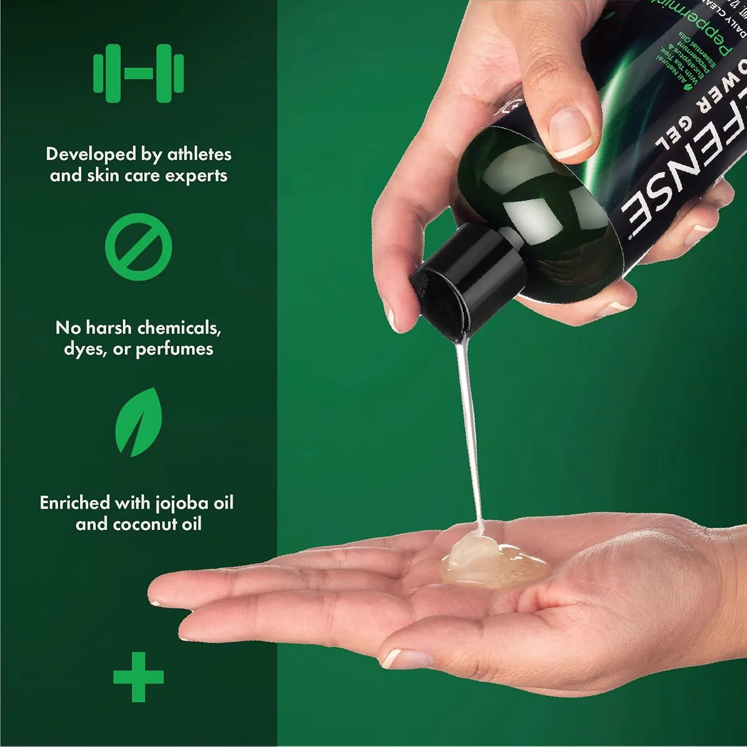 Defense Soap Organic Peppermint Body Wash | All Natural Mint Shower Gel with Tea Tree Oil, Eucalyptus Oil. Wrestling Inspired, For All Mens & Womens Skin Types. 12 oz (Pack of 2)