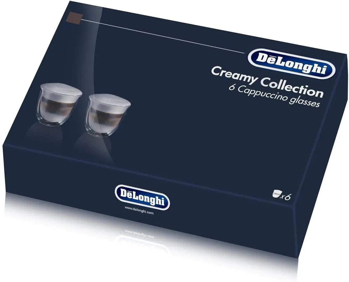 De'Longhi America 5513296661 Creamy Collection Double Walled Thermo Cappuccino Glasses (Set of 6), Clear