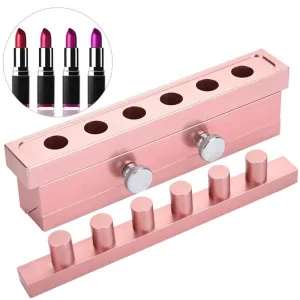DIY Lipstick Mold With Stripper, 2/4/6 Cavities 12.1 Aluminum Alloy Rose Gold Dual Uses Lip Balm Maker Tool (6 Holes)