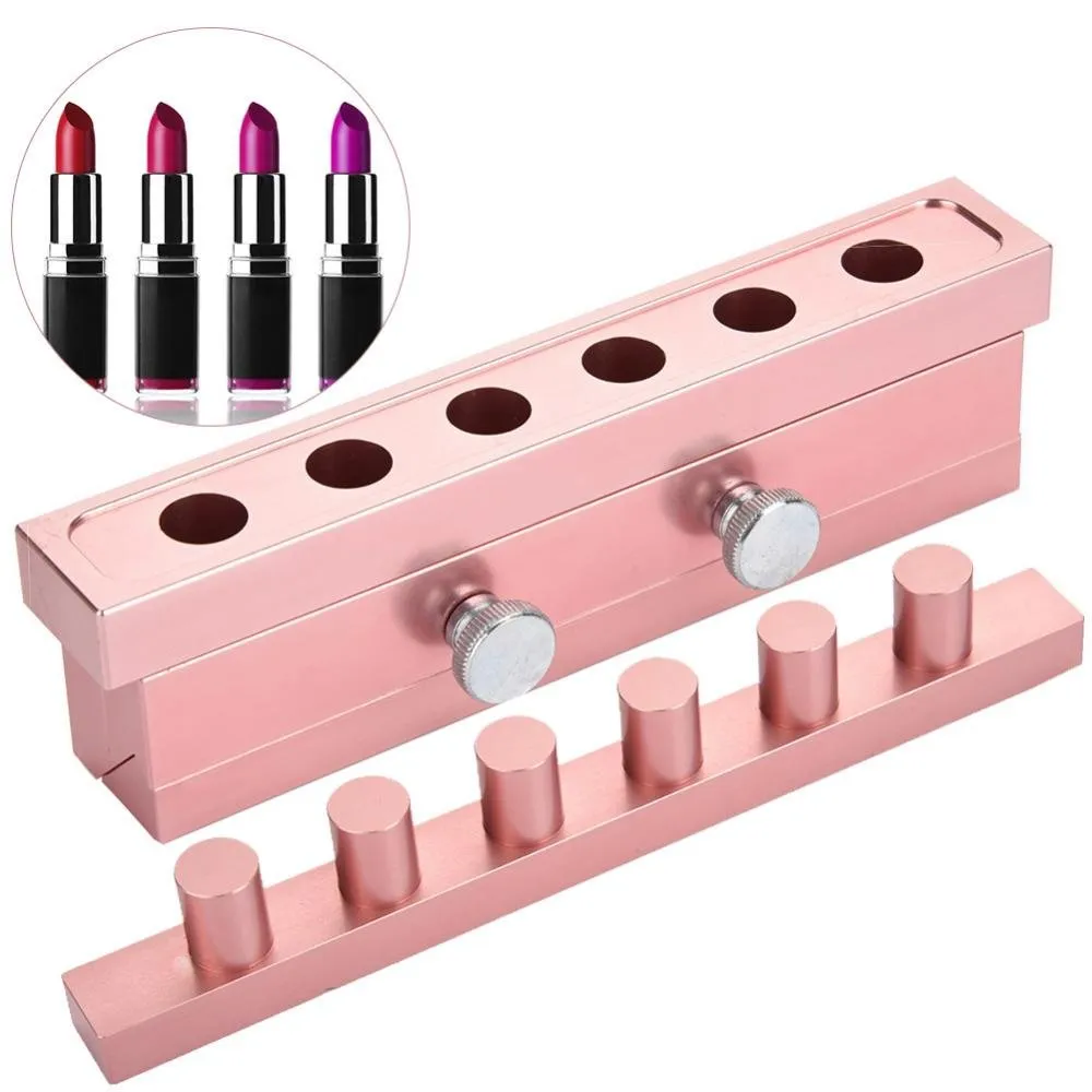 DIY Lipstick Mold With Stripper, 2/4/6 Cavities 12.1 Aluminum Alloy Rose Gold Dual Uses Lip Balm Maker Tool (6 Holes)