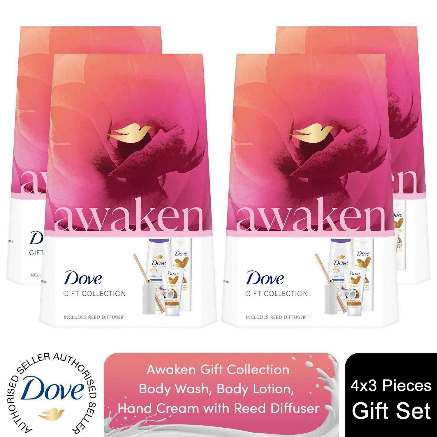 Dove Awaken Gift Collection 3 Pieces Gift Set for Her with Reed Diffuser