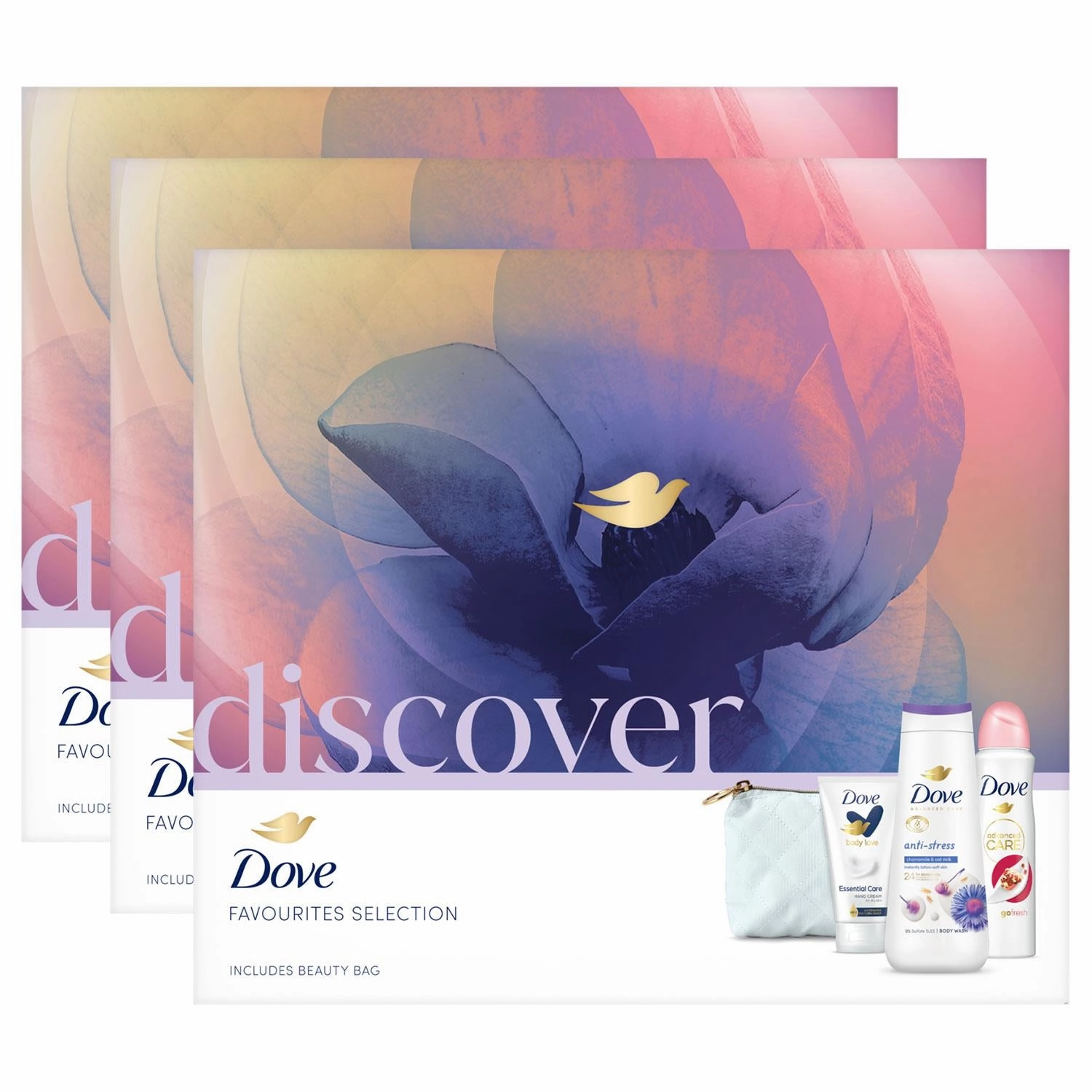 Dove Discover Favourites Selection 3 Pieces Gift Set for Her with Beauty Bag
