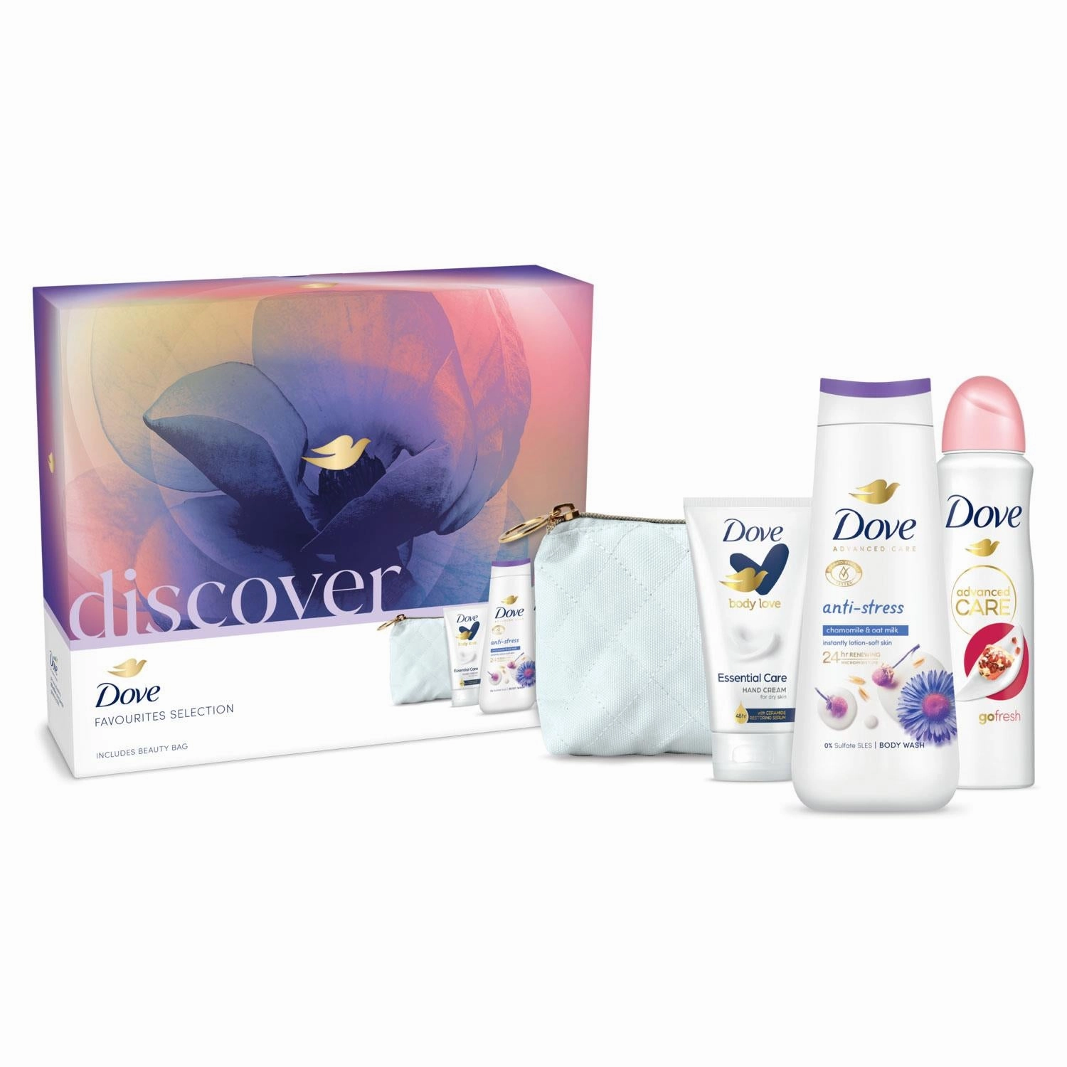 Dove Discover Favourites Selection 3 Pieces Gift Set for Her with Beauty Bag
